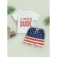 thumbnail image 2 of Toddler Baby Boys 4th of July Outfits, 6 12 18 24 Months 2T 3T Short Sleeve Letter Print T-Shirts + Knot Front Shorts Clothes Set, 2 of 9