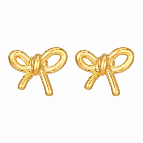 Wisbal 18K Gold Plated Bow Stud Earrings for Women Cute Simple Earrings