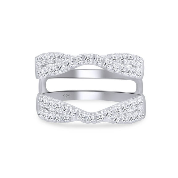 1.00 CT Round Cut White Cubic Zirconia Enhancer Double Guard Ring In 14K White Gold Plated Sterling Silver (Color: White, Clarity: VVS1-VVS2, 1.00 Cttw) -4