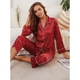 thumbnail image 6 of Womens Silk Satin Pajama Set Long Sleeve Notch Collar Loungewear Two Piece Sleepwear Button Down Pj Set, 6 of 6