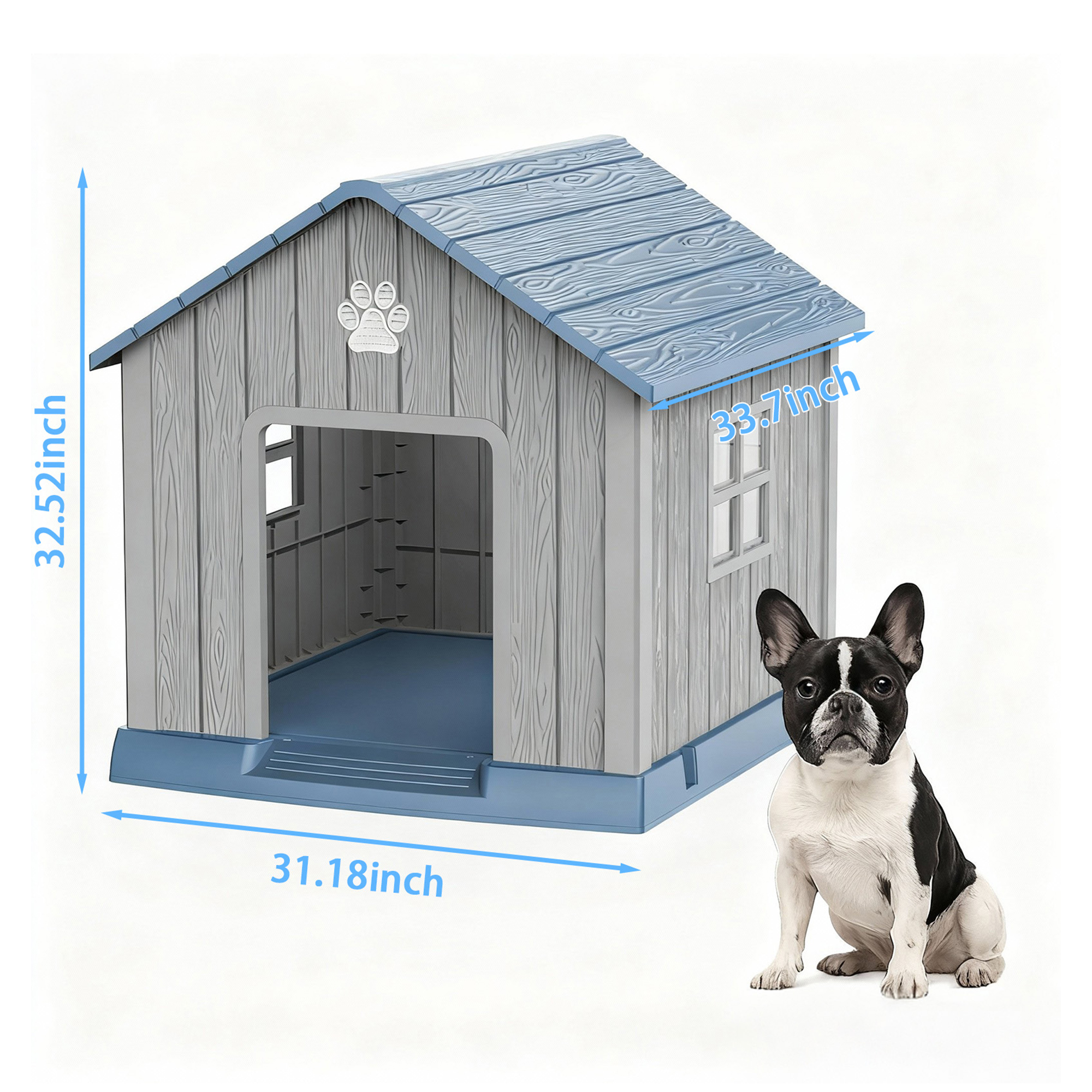 MAYEERTY Outdoor Weatherproof Dog House, Multi-Pet Shelter with Vents for Backyard Patio, Gray & Blue