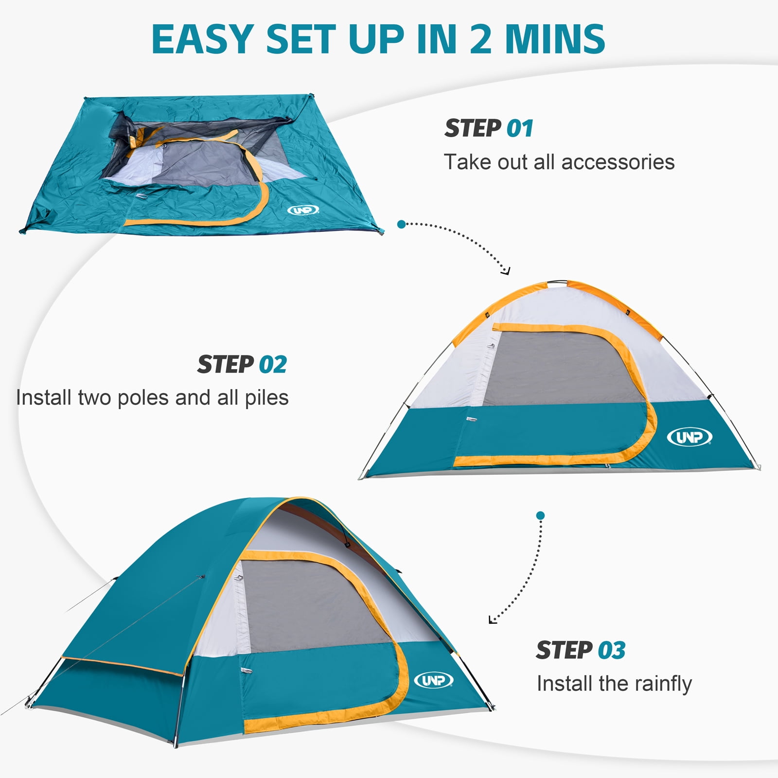Camping Tent 4 Person, Waterproof Windproof Tent with Rainfly Easy Set up-Portable Dome Tents for Camping, Ocean Blue