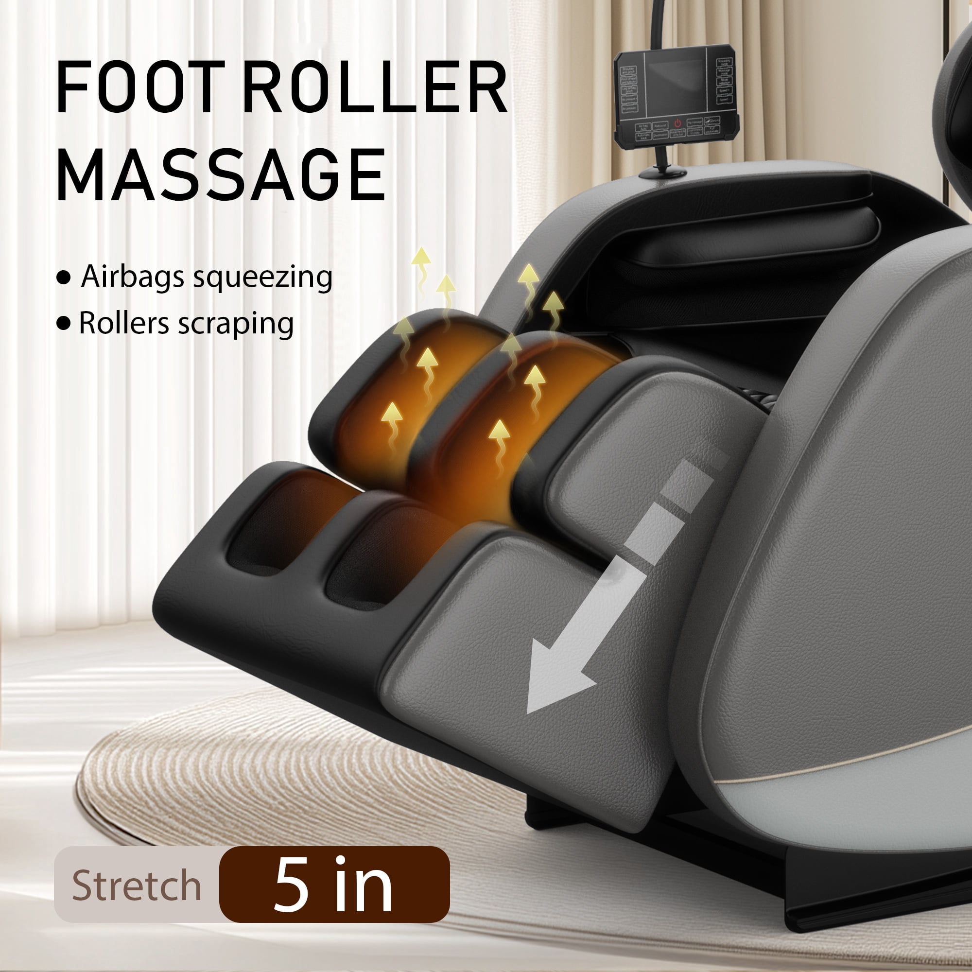 AENKYO Full Body Zero Gravity Massage Chair with Heating, Airbags, Bluetooth Speaker, Foot Roller, and Touch Screen Control Gray