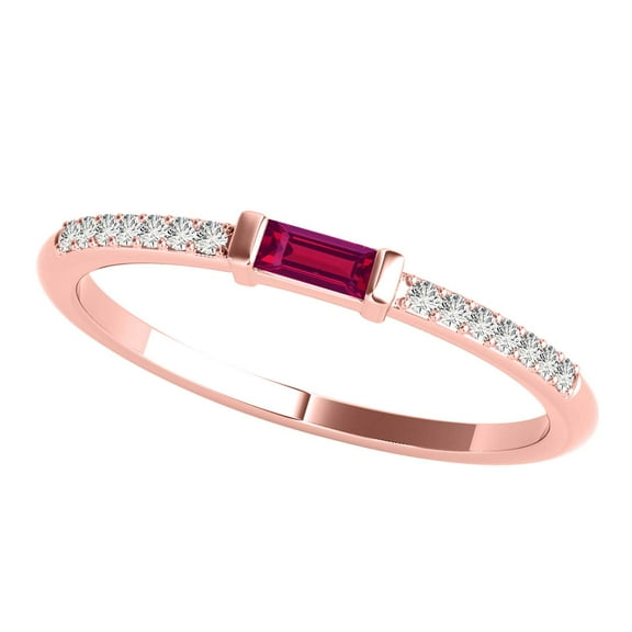 Aone 0.3 Carat Ruby 4x2 ( Bugget ) Gemstone Synthetic and Diamonds Wedding & Engagement Rose Gold Ring for Women