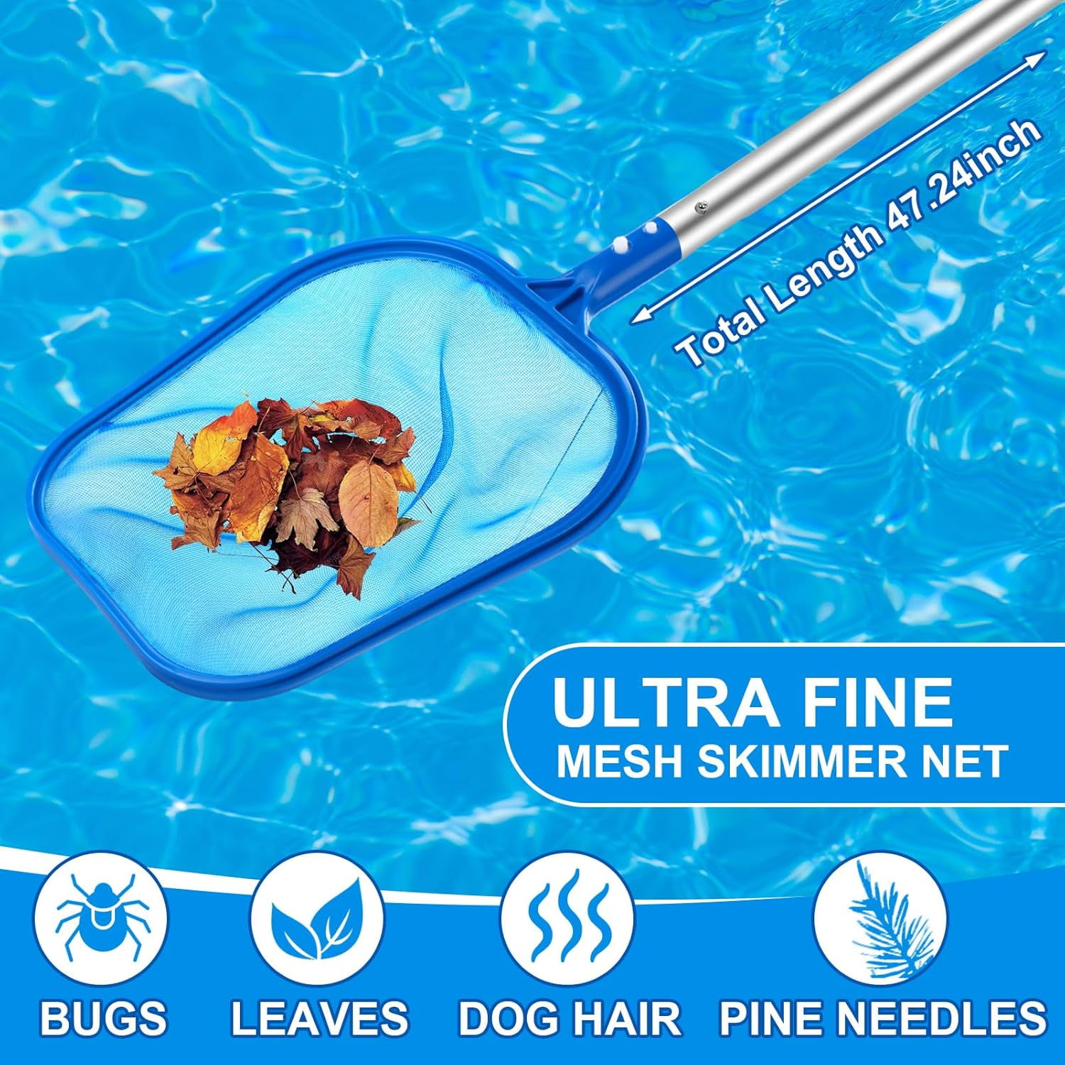 Katinyos 4 Pcs Swimming Pool Cleaning Kit, Pool Maintenance Kit with Pool Cleaning Brush Scrubbing Scouring Sponge Pad Skimmer Leaf Net and Aluminum Pole, for Above Ground Pools, Ponds, Hot Tubs