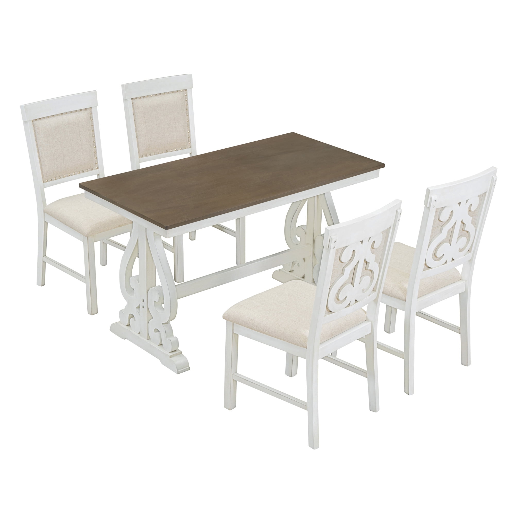 EUROCO 52" 5PCS Retro Dining Set, Dining Table Set for 4 with 4 Upholstered Chairs and Solid wood Table Leg,Rectangular Kitchen Table set for 4