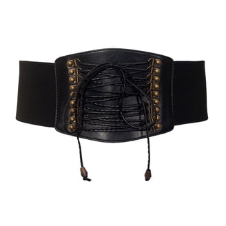 eVogues Plus Size Hook Buckle Faux Leather Wide Elastic Belt 