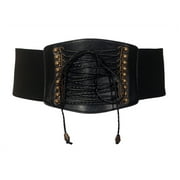 eVogues Plus size Faux Leather Corset Look Elastic Belt Black