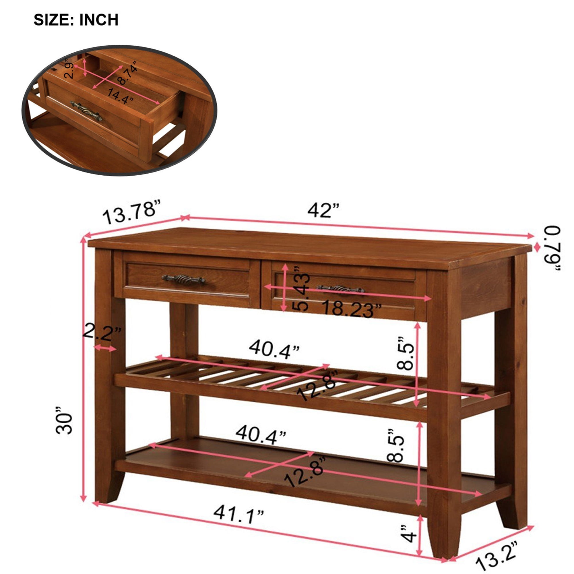 Aukfa 42" Console Table with 2 Drawers, Entryway Sofa Table for Living Room, Long Wooden Hallway Side Table,Cherry