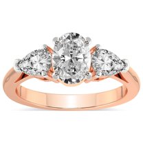 IGI Certified 4 Carat Oval Shape Lab Grown Diamond Engagement Ring | 14K Rose Gold | Della Three stone Pear Shape Side Lab Diamond Ring | FG-VS1-VS2 Quality Friendly Diamonds