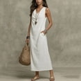 thumbnail image 6 of Gpaecead Women's Cowl Neck Sleeveless Maxi Dress Cotton Linen Loose Fit Minimalist Summer Beach Vacation Outfit With Pockets White, 6 of 6