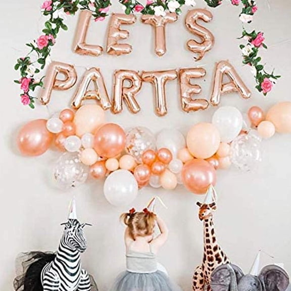 Party decoration set with letter balloons and floral garlands, romantic home holiday hanging decorations, suitable for home party decoration