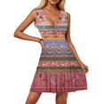 thumbnail image 2 of 2025 Trendy Women's Summer V-neck Floral Printed Dress Wrap Dress Beach Hawaiian Tropical Sundress Sleeveless Mini Pleat hem Dresses, 2 of 2