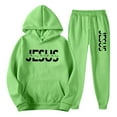 thumbnail image 3 of Aihuaihua Mens Christian Sweatsuit 2 Piece Fall Fashion Casual Outfits Jesus Print Hooded Sweatshirt and Baggy Jogging Pants Green L, 3 of 5