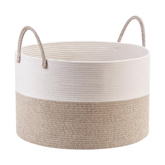 KAMYSEN Cesta de lavandería de cuerda tejida con asas,cesta de lavandería plegable tejida,Cesta de Almacenamiento para Ropa Sucia,Blanco Marrón (Blanco con gris)