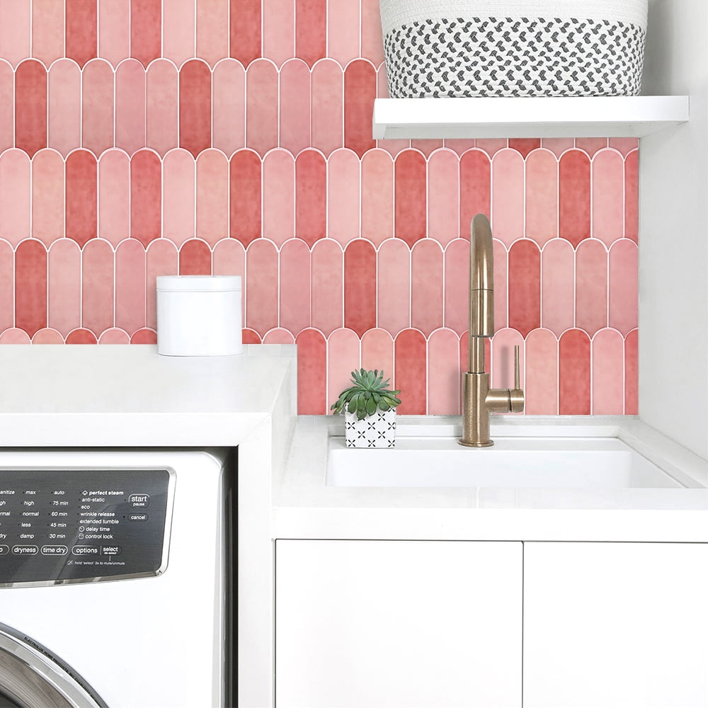 HOMEART 10-Sheet Peel and Stick Backsplash Tile, Pink Backsplash Self Adhesive Wall Tiles Stick on Backsplash for Kitchen Bathroom