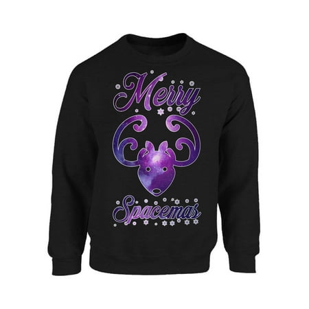 Galaxy Wool Sweater - Mezee Merry Spacemas Christmas Sweatshirt Galaxy Ugly Christmas Sweater Nerdy Gifts for Christmas Space Reindeer Sweater for Christmas Funny Christmas Gifts Unisex