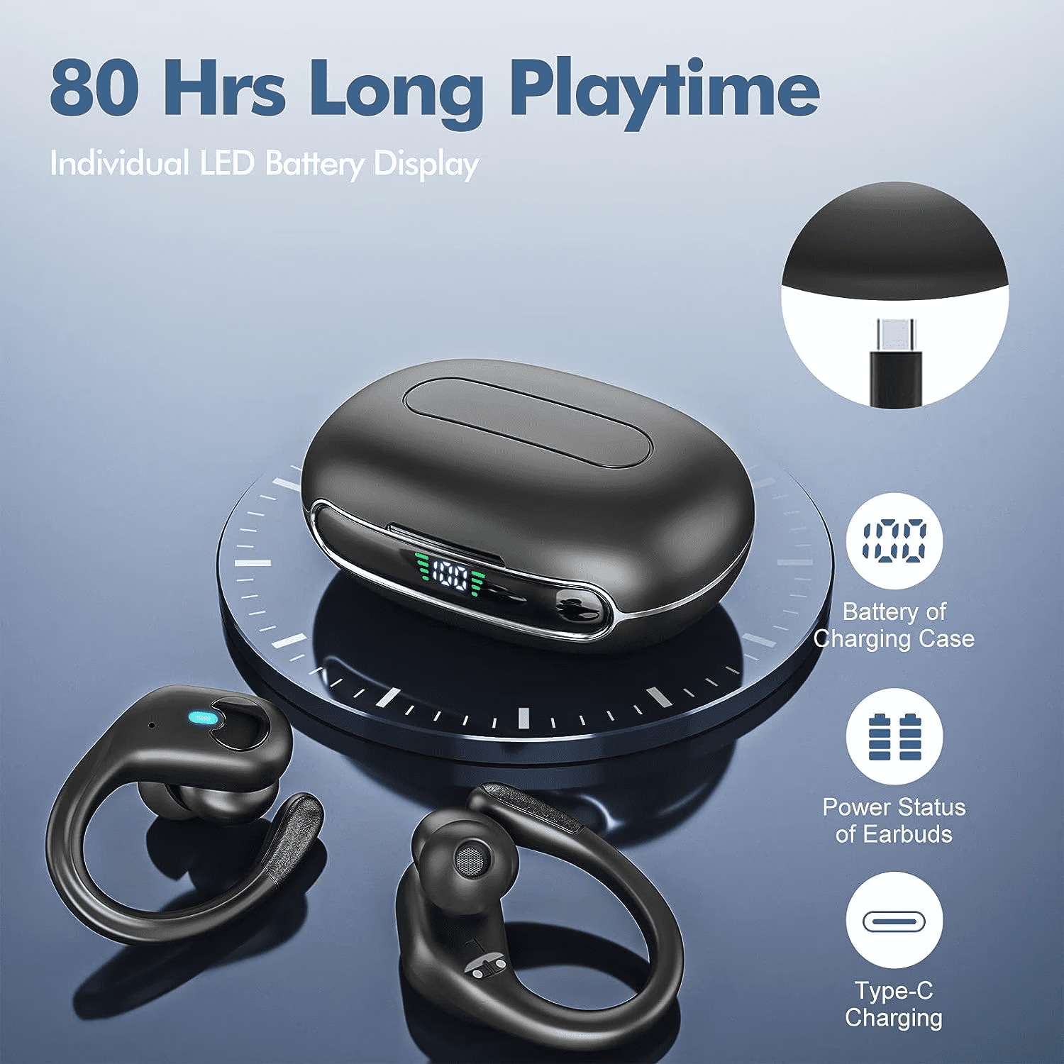 Wireless Earbuds 75Hrs Bluetooth 5.4 Headphones IP7 Waterproof for Sport, Running Wireless Earphones with ENC Noise Cancelling Mics, Deep Bass Over Ear bud with Earhooks for Android iOS, Workout, Gym