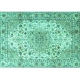 thumbnail image 1 of Ahgly Company Machine Washable Indoor Rectangle Medallion Turquoise Blue Traditional Area Rugs, 7' x 10', 1 of 4