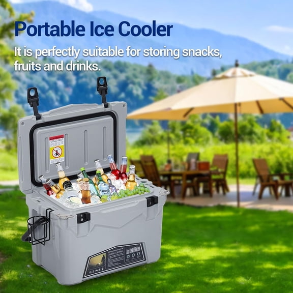 Acekid Hard Cooler 20 QT Rotomolded Portable Ice Chest 5-Day Ice Retention Cup Holder Bottle Openers Heavy Duty I