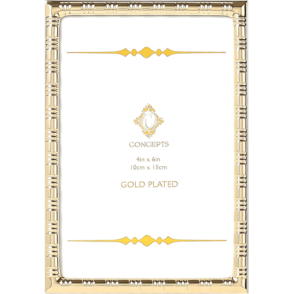 Concepts 4x6 Gold Bamboo Textured Metal Picture Frames, Family Photo Frames, Elegant Tabletop & Wallhung Decor