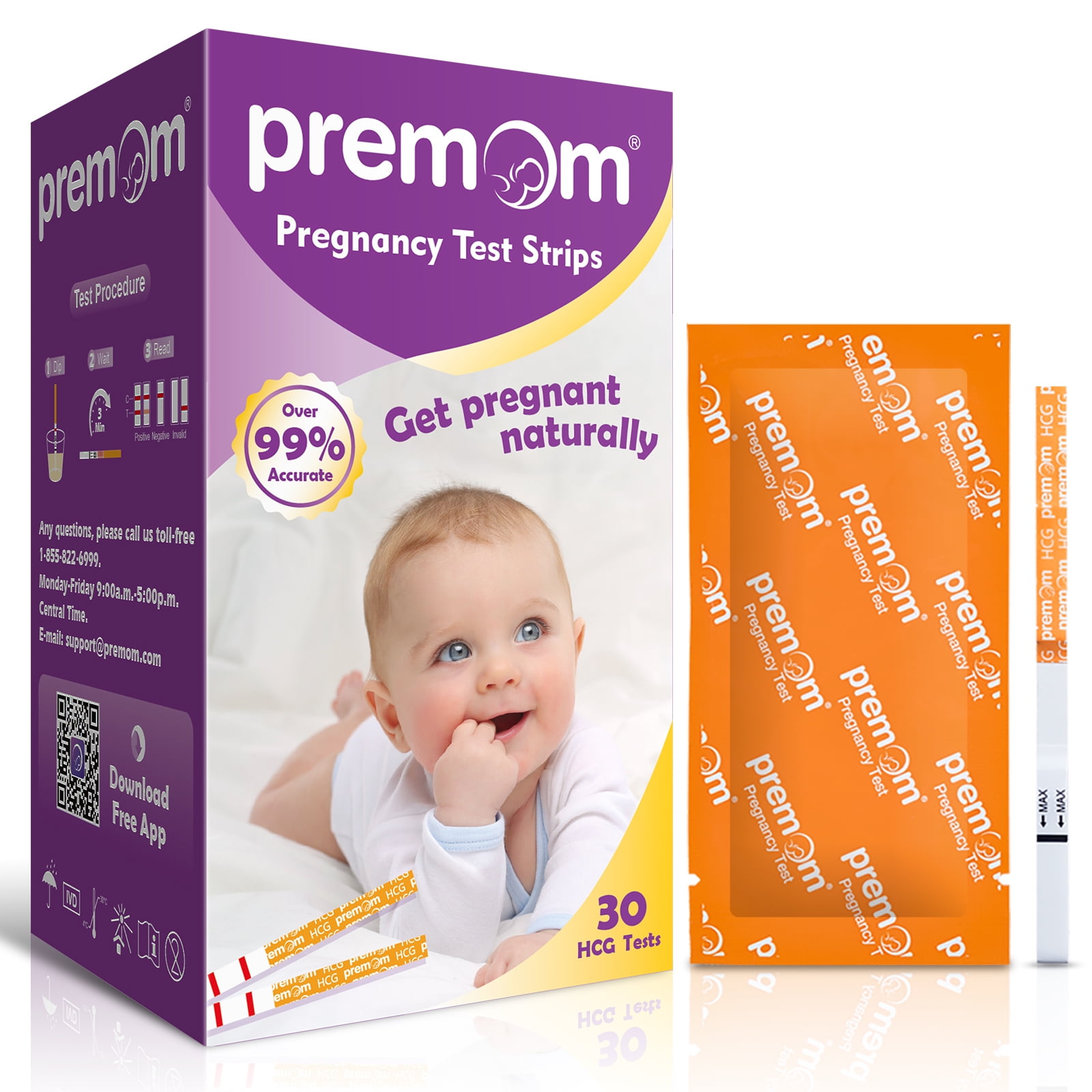 Premom Pregnancy HCG Test Strips Individually Wrapped Pregnancy Test Kit - 30 Pack