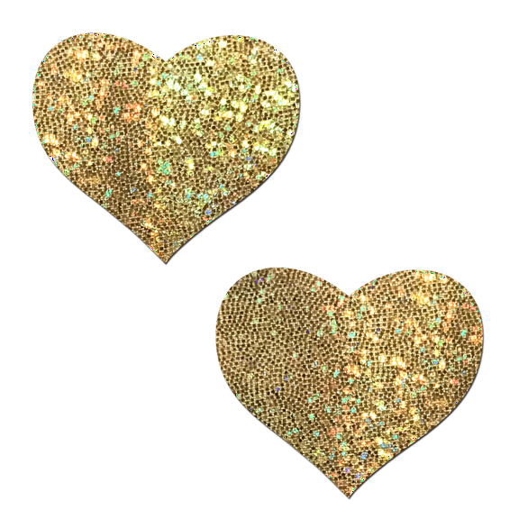 Pastease - Nipple Pasties - Love: Gold Glittering Hearts - 3" x 2.5"