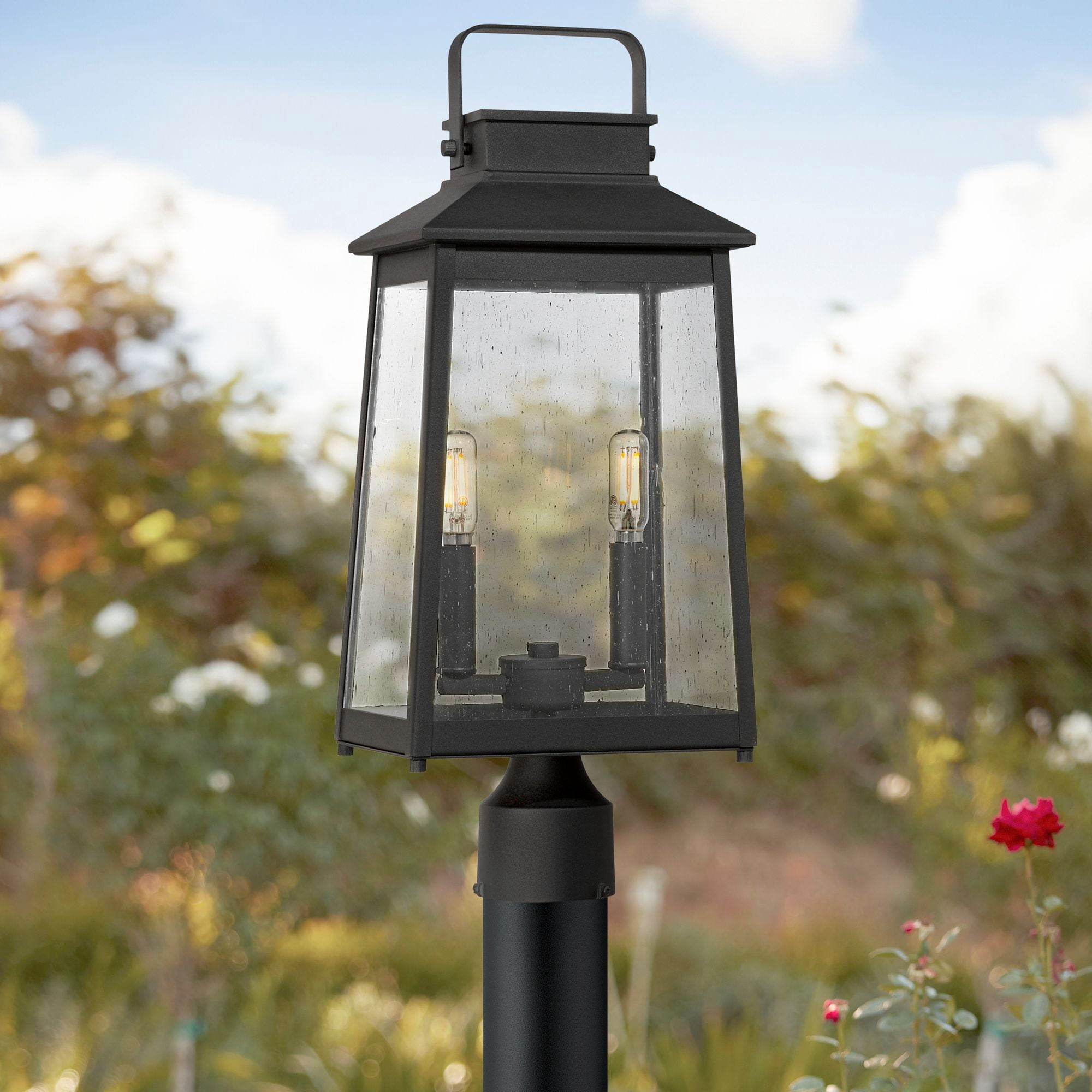 John Timberland Jubliee 20 1/4" High Modern Outdoor Post Light Fixture Pole Porch Set of 2 2-Light Black Metal Clear Glass Shade