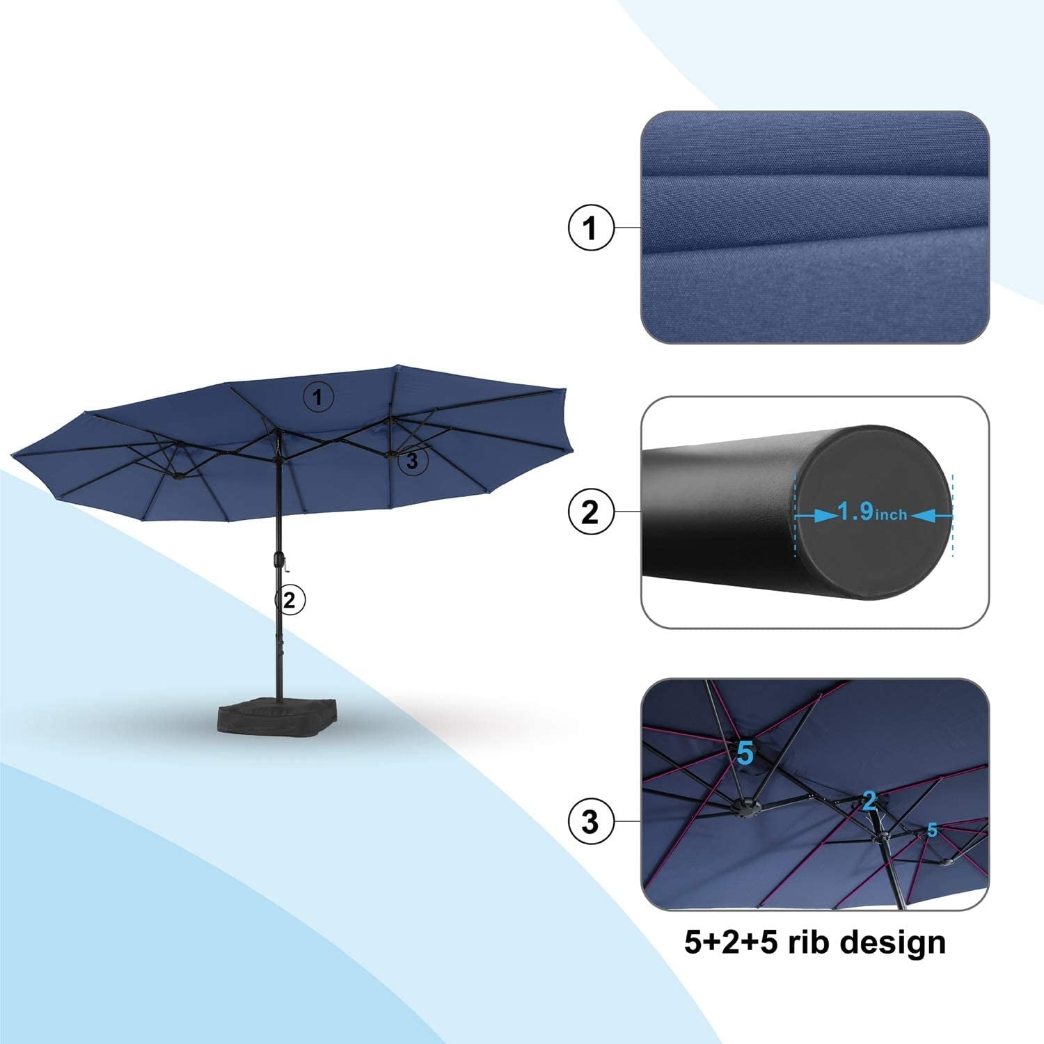 Mf Studio 15ft Patio Umbrella Double Sided Outdoor Market Extra Large Umbrella With Crank Umbrella Base Included Blue Walmart Com Walmart Com