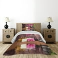 thumbnail image 3 of Ambesonne Orchid Quilted Coverlet 2 Pcs, Modern Boho Stone Flower Art, Twin Size, Umber Green Pink, 3 of 4