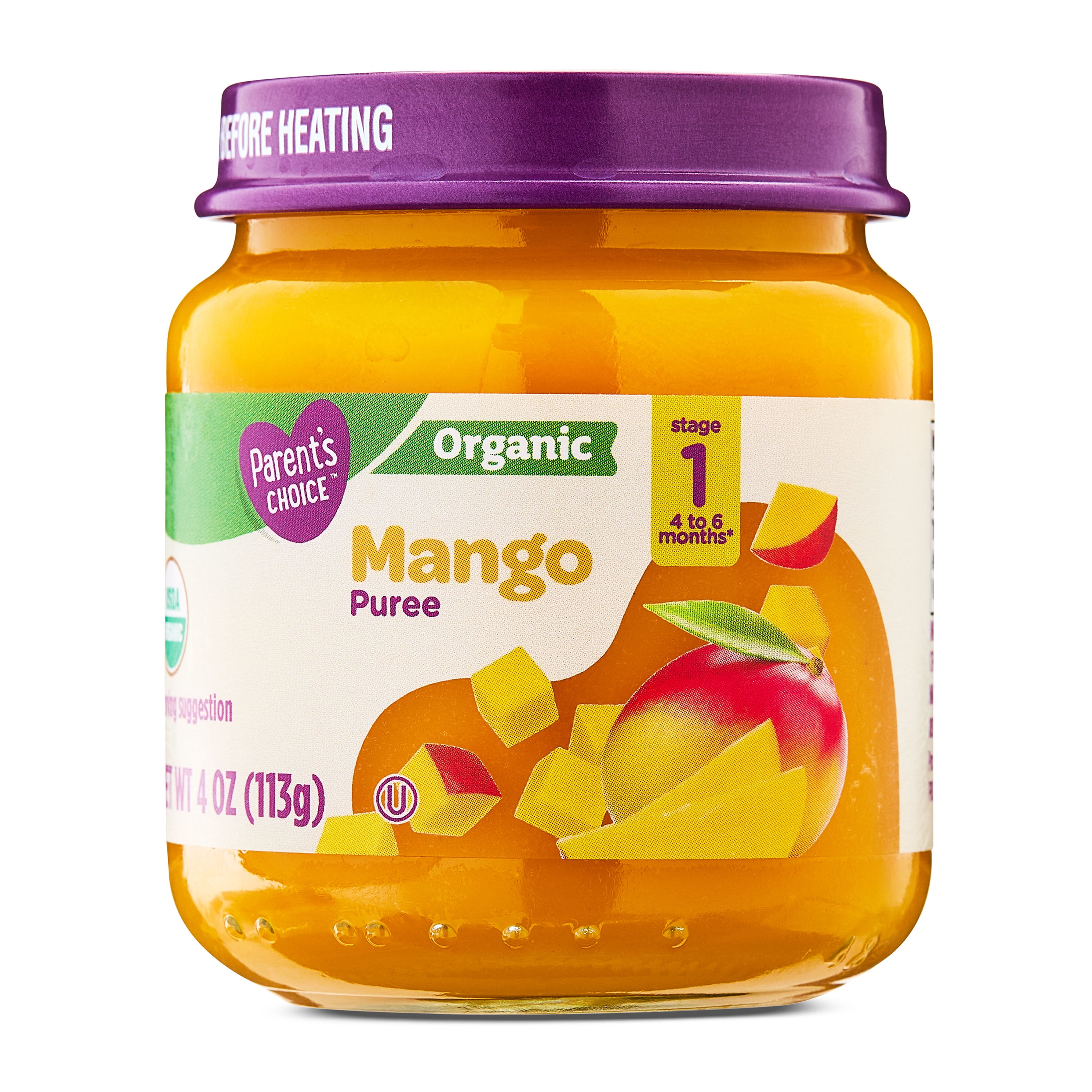 (3 pack) Parent's Choice Organic Stage 1 Baby Food Mango, 4 oz Jar