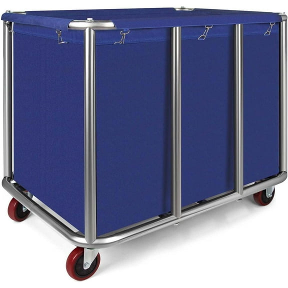 Commercial Laundry Cart with Wheels, 470L Industrial Rolling Laundry Basket, Large Heavy Duty Laundry Sorter with Watertight Oxford Bag & Sturdy Steel Frame for Home, Hotel, Hospital, 440 lbs (Blue)