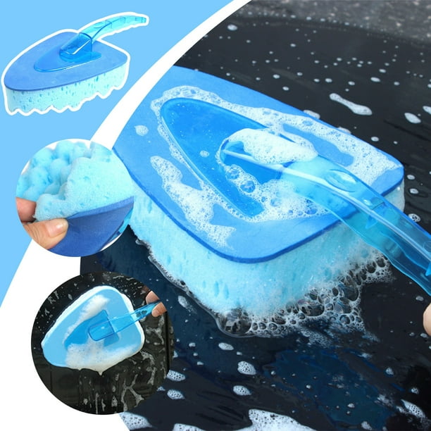 Cepillo de Esponja con Mango, Azul, para Lavado de Autos. Herramienta para El Cuidado y La Belleza Del Auto.