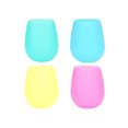 thumbnail image 1 of Paquete de 4 vasos de vino de silicona reutilizables e irrompibles para congelar, para fiestas y picnics, color azul, rosa, amarillo y verde, 1 of 4