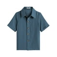 thumbnail image 3 of Arshiner Boys Navy Blue Shirt Short Sleeve Button Down Shirt Summer Beach Tops 9-10 Years, 3 of 9