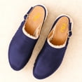thumbnail image 2 of FSJ Women Closed Round Toe Clogs Fur Lining Rivets Wooden Chunky Mid Heel Slingback Mules with Studs Comfortable Shoes Size 8.5 Blue, 2 of 4