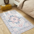thumbnail image 6 of 3x5 Retro Floral Medallion Area Rug -Bedroom Rug Soft Throw Printed Bathroom Kitchen Entry Foyer Mat, Vintage Non-Slip Washable Carpet for Front Door Laundry Room Bath Office-PinkBlue, 6 of 9