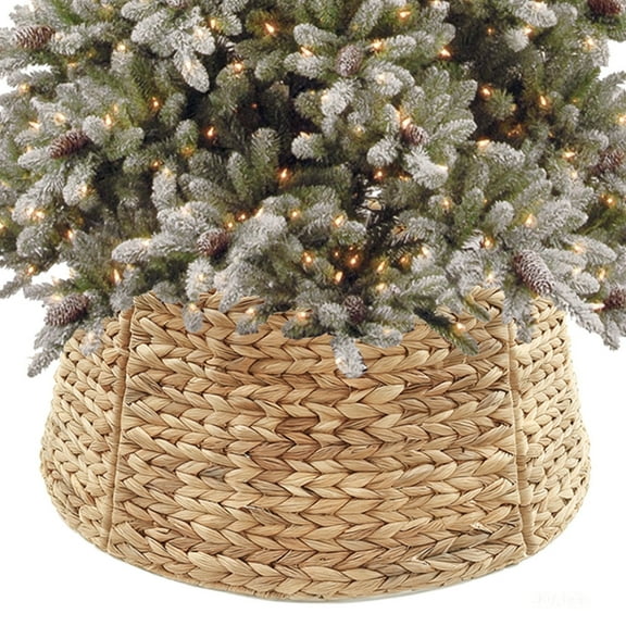 28in Christmas Tree Collars for 7.5-9 ft Artificial Trees, Boho Rustic Holiday Decor Wicker Rattan Xmas Tree Ring, Basket Base Cover