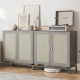 thumbnail image 3 of BELLEZE Set of 2 Sideboard Buffet Cabinet with Rattan Decorated Doors, Storage Cabinet with Metal Base and Adjustable Shelves, Credenza for Bedroom, Hallway, Living Room, Office - Liam(Gray), 3 of 7
