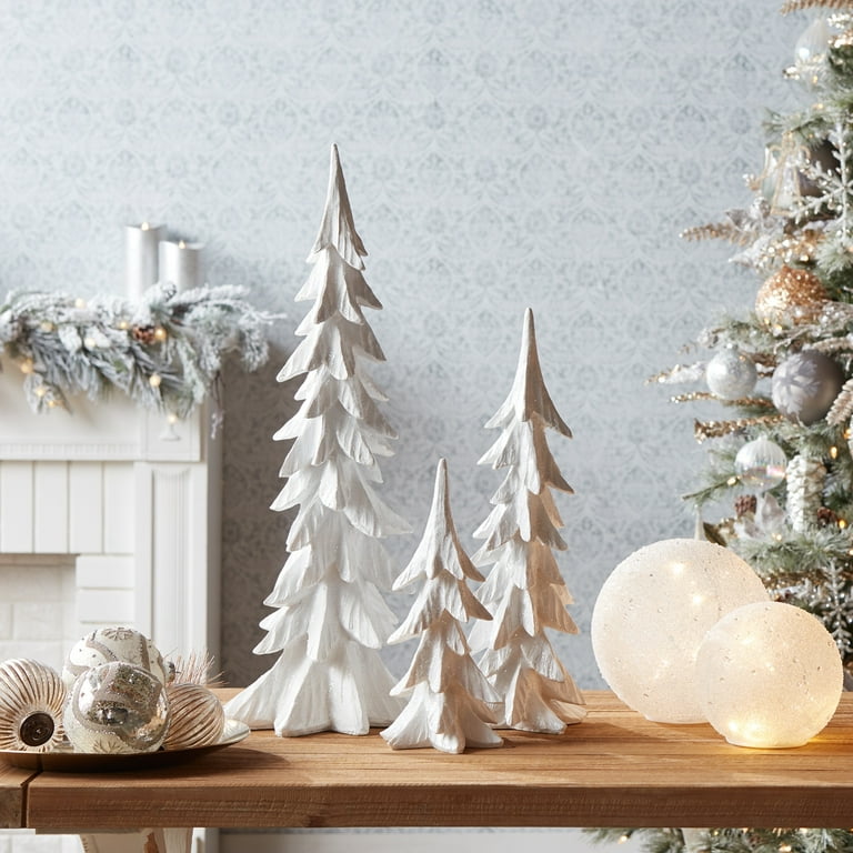 Melrose Set of 3 White Glitter Drenched Tabletop Christmas Trees 2