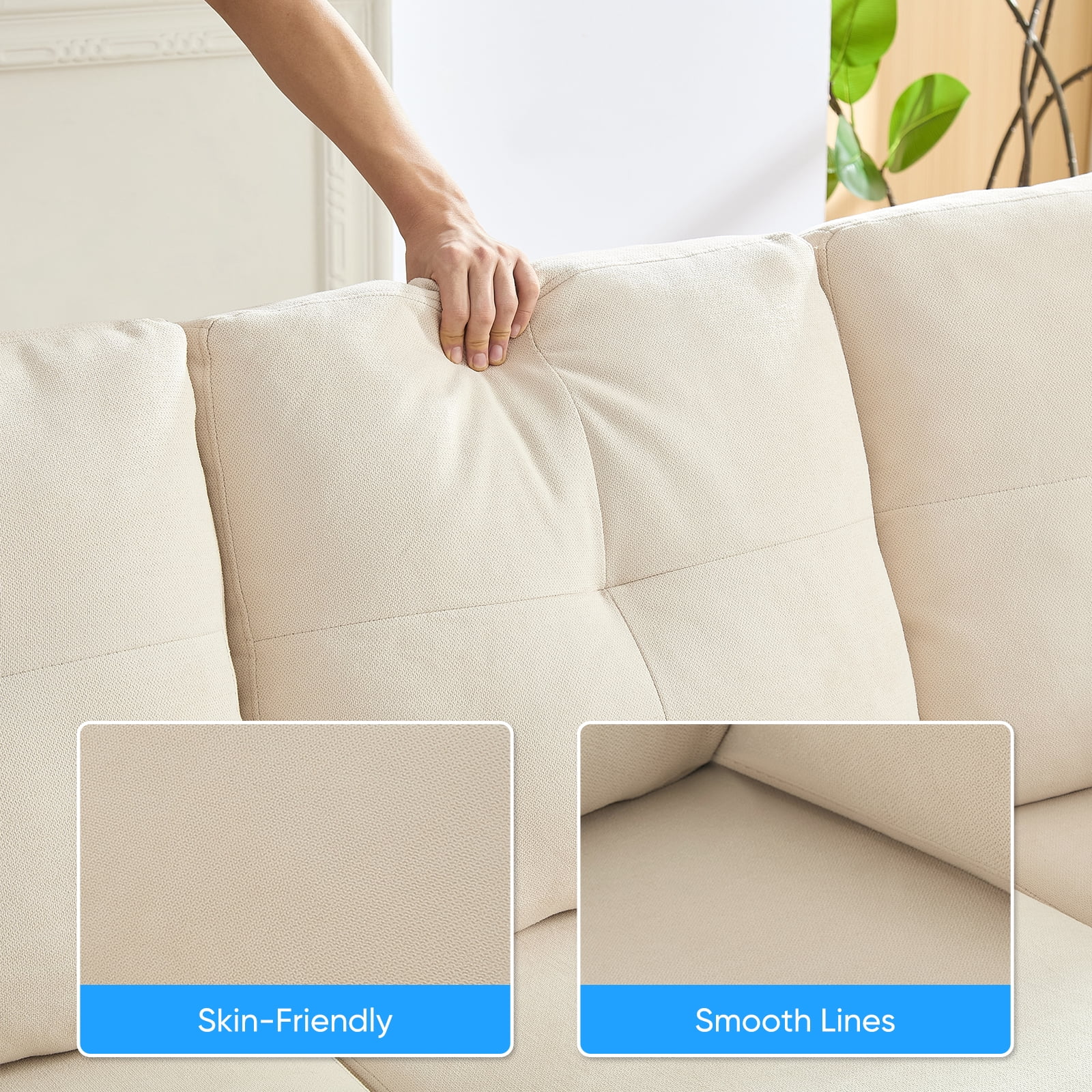 ijuicy Convertible U/L Shaped Sectional Sofa with Chaises , 6 Seater Couch for Living Room, Beige