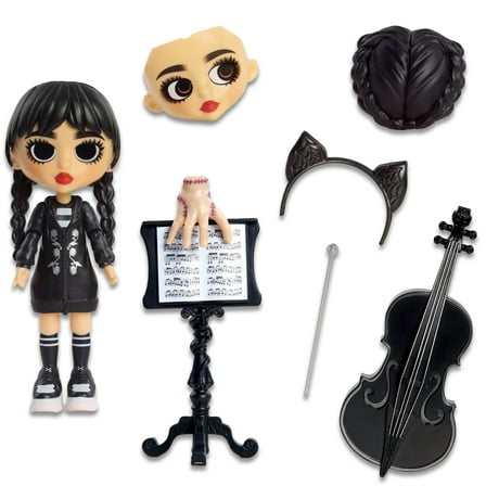 Wednesday Deluxe 6-inch Articulated Figure, 11-pieces, Interchangeable Face Plates and Fashion, Customizable Collectible Figurine, Kids Toys for Ages 3 Up