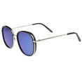 thumbnail image 3 of sunglassLA Unisex Modern Thin Metal Temples Iridescent Mirror Lens Square Sunglasses (Black-Silver / Light-Blue Mirror) - 55mm, 3 of 4