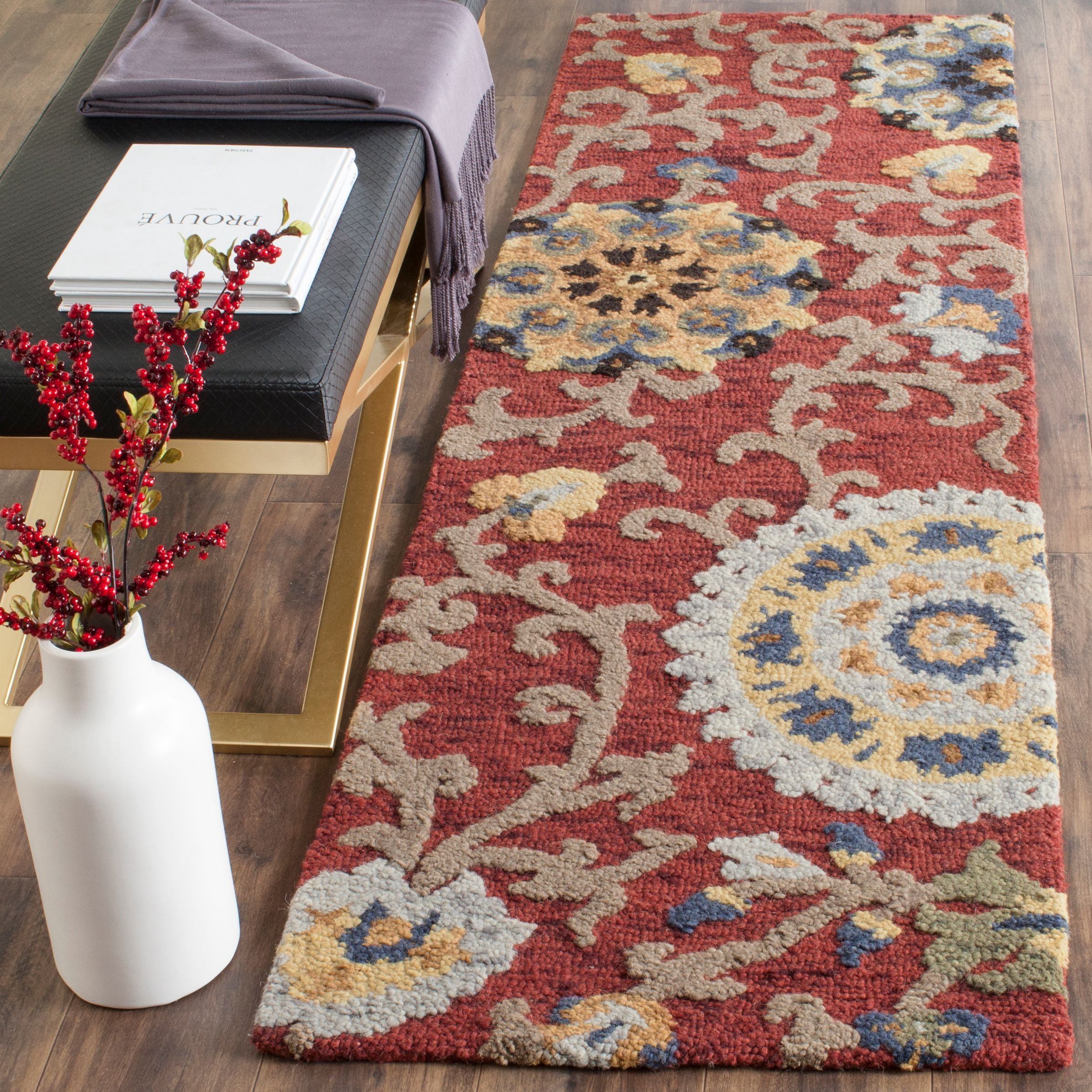 SAFAVIEH Blossom Estelle Floral Wool Runner Rug, Red/Multi, 2'3" x 8