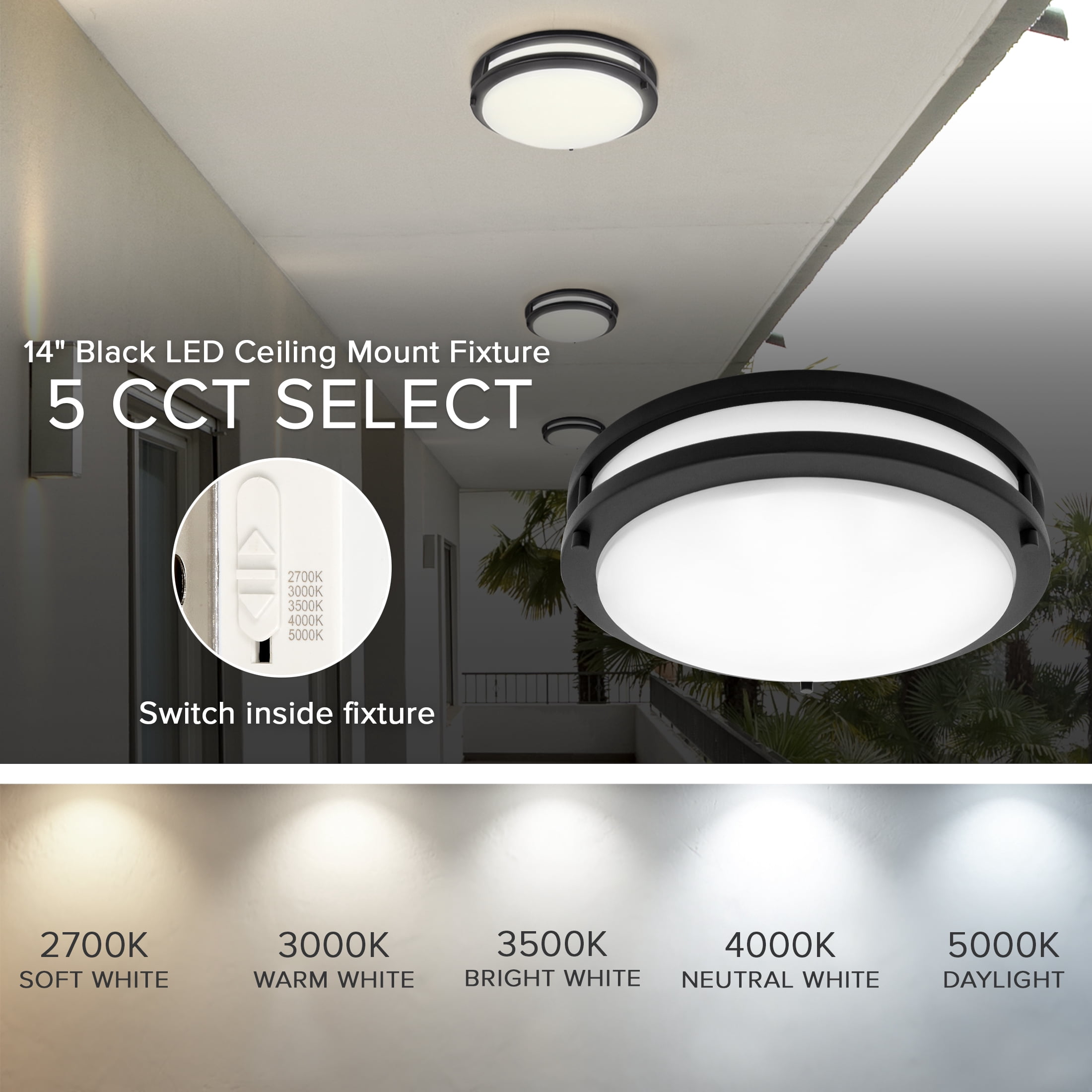 Maxxima 14 in. Black LED Ceiling Mount Fixture, 3000K, 1650 Lumens