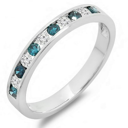 0.50 Carat (ctw) 18k Gold Round White & Blue Diamond Anniversary Wedding Stackable Ring Band 1/2 CT