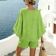 thumbnail image 4 of FchengtaiS Women's 2 Piece Summer Outfits Oversized Bat Short Sleeve Shirts and Elastic Waist Shorts Casual Lounge Matching Sets, 4 of 7