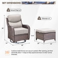 thumbnail image 2 of Planntonneo 4 Piece Wicker Patio Furniture Set with 2pcs Swivel Glider Chairs(6-inch Thick Cushions) and 2pcs Ottomans for Backyard, Porch, Balcony, Brown/Beige, 2 of 11