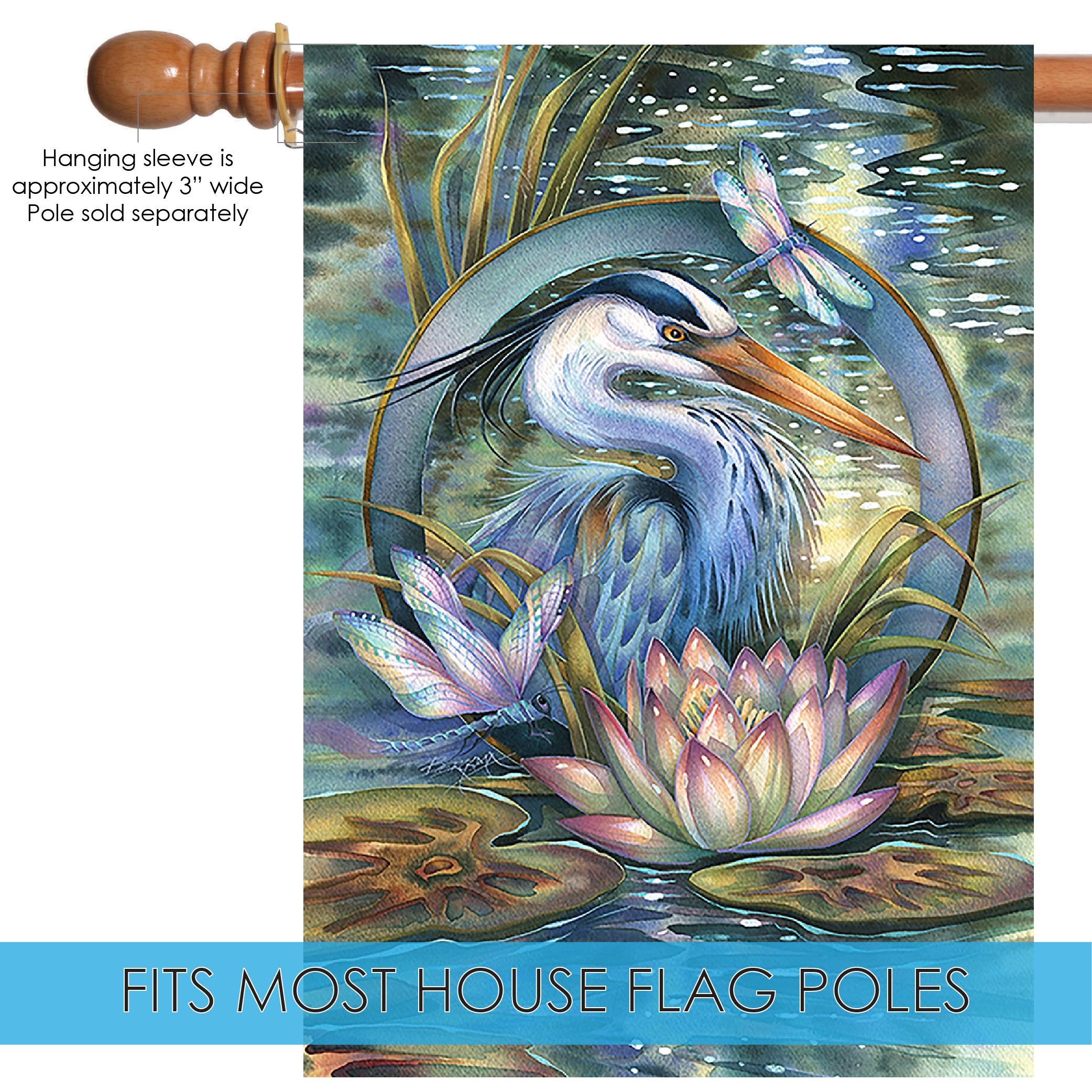 Toland Home Garden Crane with Lily Pads Birds Bird Flag Double Sided 28x40 Inch - image 3 of 5