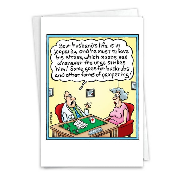 Funny Birthday Greeting Card with 5 x 7 Inch Envelope (1 Card) Bday Going to Die - Doctor Talking to Elderly Woman